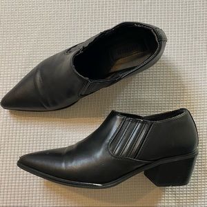Black Leather Pointed Toe Booties